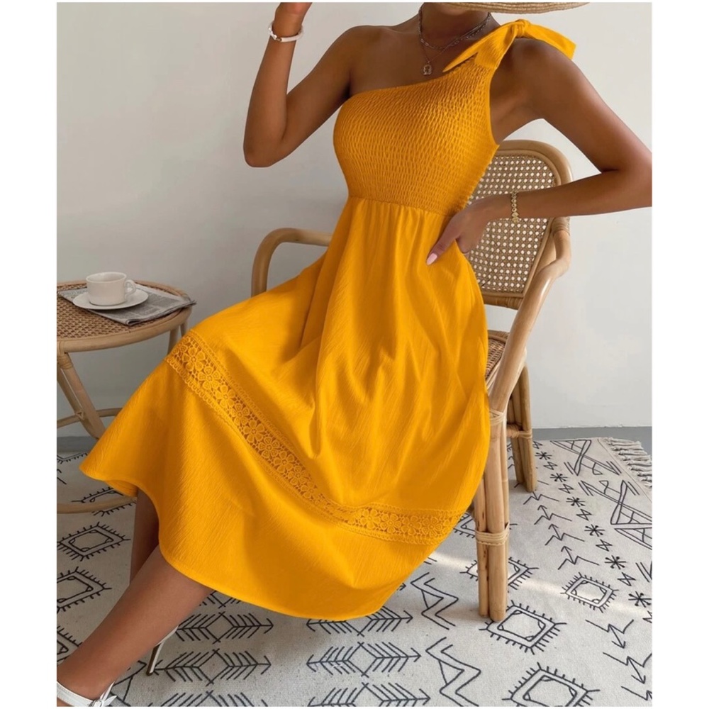 Boho One Shoulder Lace Dress - Picture 1 of 9